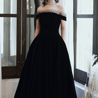 Cute velvet tea length prom dress  A line evening dress - Thumbnail 6