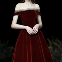 Cute velvet tea length prom dress  A line evening dress - Thumbnail 7