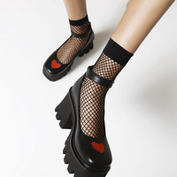 Red Heart Ankle Strappy Chunky Heels Shoes - Thumbnail 3