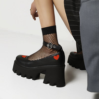 Red Heart Ankle Strappy Chunky Heels Shoes - Thumbnail 1