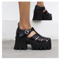 Punk Cut-Out Chunky Heels Shoes - Thumbnail 3