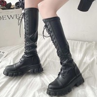 Gothic Punk Black Platform Motrocycle Boots - Thumbnail 7