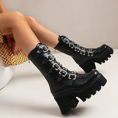 Studded black gothic platform boots