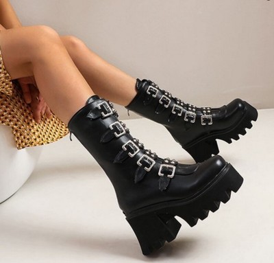Studded Black Gothic Platform Boots