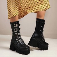 Studded Black Gothic Platform Boots - Thumbnail 2