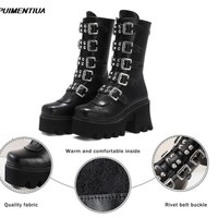 Studded Black Gothic Platform Boots - Thumbnail 4