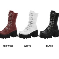 Studded Black Gothic Platform Boots - Thumbnail 6