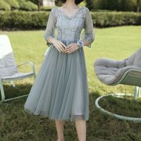 Cute lace short prom dress A line evening dress - Thumbnail 2