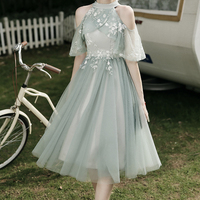 Cute lace short prom dress A line party dress - Thumbnail 2