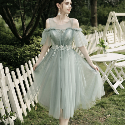 Cute lace short prom dress a line party dress - Thumbnail 4