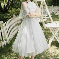 Grey tulle lace short prom dress A line evening dress - Thumbnail 5