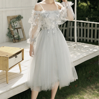 Grey tulle lace short prom dress A line evening dress - Thumbnail 6