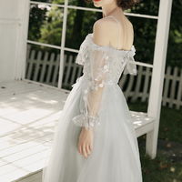 Grey tulle lace short prom dress A line evening dress - Thumbnail 7