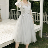 Grey tulle lace short prom dress A line evening dress - Thumbnail 8