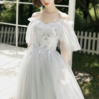 Grey tulle lace short prom dress A line evening dress - Thumbnail 9