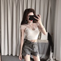 Sexy Gothic V Neck Short Sleeve Top - Thumbnail 5