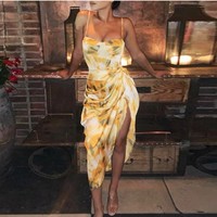 Sexy Spaghetti Strap Printed Party Dress - Thumbnail 1