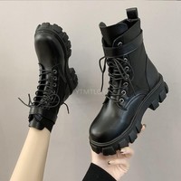 Black Platform Stylish Combat Boots - Thumbnail 4