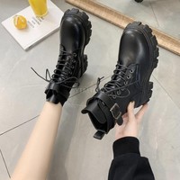 Black Platform Stylish Combat Boots - Thumbnail 5