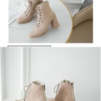 Chic Suede Black and Beige Lace up Boots - Thumbnail 2