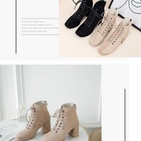 Chic Suede Black and Beige Lace up Boots - Thumbnail 5