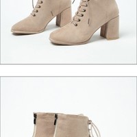 Chic Suede Black and Beige Lace up Boots - Thumbnail 4