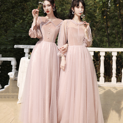 Cute velvet tulle long prom dress pink evening dress - Thumbnail 4