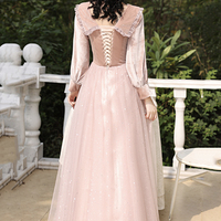 Cute velvet tulle long prom dress pink evening dress - Thumbnail 2