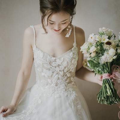 White lace long prom dress a line evening dress - Thumbnail 2