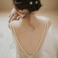 White lace long prom dress A line evening dress - Thumbnail 3