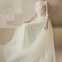 White lace long prom dress A line evening dress - Thumbnail 4