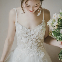 White lace long prom dress A line evening dress - Thumbnail 6