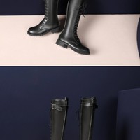 Black Buckle Design Knee High Lace up Boots - Thumbnail 7