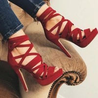 Peep Toe High Heels Ladies Gladiator Sandals - Thumbnail 4