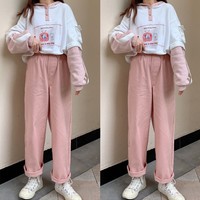 Japanese Kawaii Pink Elastic Waist Pants - Thumbnail 2