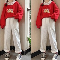 Japanese Kawaii Pink Elastic Waist Pants - Thumbnail 3