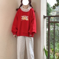 Japanese Kawaii Pink Elastic Waist Pants - Thumbnail 4