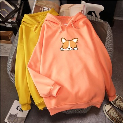 Cute corgi dog print japanese harajuku streetwear hoodie 