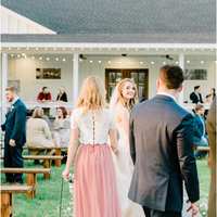 Two Piece White Lace Pink Tulle Long Bridesmaid Dresses - Thumbnail 1