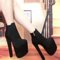 Gothic PU Black High Platform Ankle Boots - Thumbnail 1