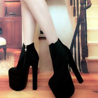 Gothic PU Black High Platform Ankle Boots - Thumbnail 3