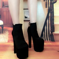 Gothic PU Black High Platform Ankle Boots - Thumbnail 4