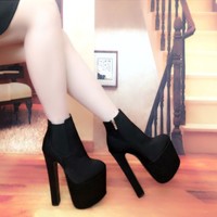 Gothic PU Black High Platform Ankle Boots - Thumbnail 5