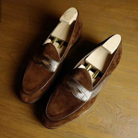 Handmade Coffee Suede Pure Loafer Shoes, Mens Wedding Penny Loafer Shoes, Alligator Skin Loafer Shoes - Thumbnail 1