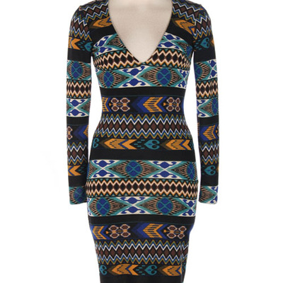 Ethnic print bodycon dress - Thumbnail 3