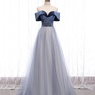 Shiny a line long prom dress evening dress - Thumbnail 4