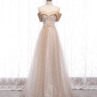 Shiny A line long prom dress evening dress - Thumbnail 8