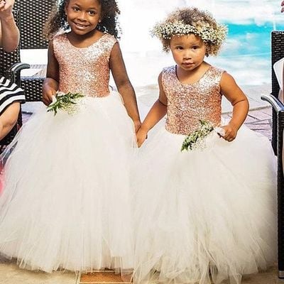 Sequins and tulle long flower girl dresses