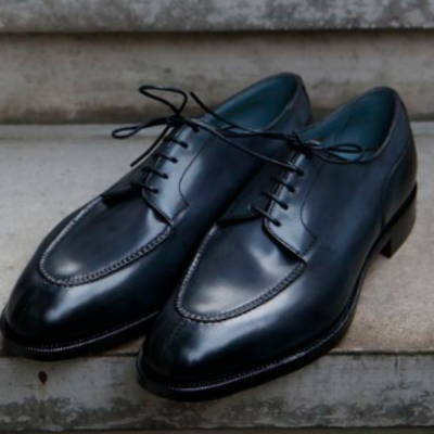 Men navy blue split toe handmade lace up classic shoes - Thumbnail 4