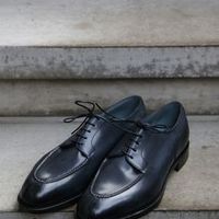 Men Navy Blue Split Toe Handmade Lace Up Classic Shoes - Thumbnail 2